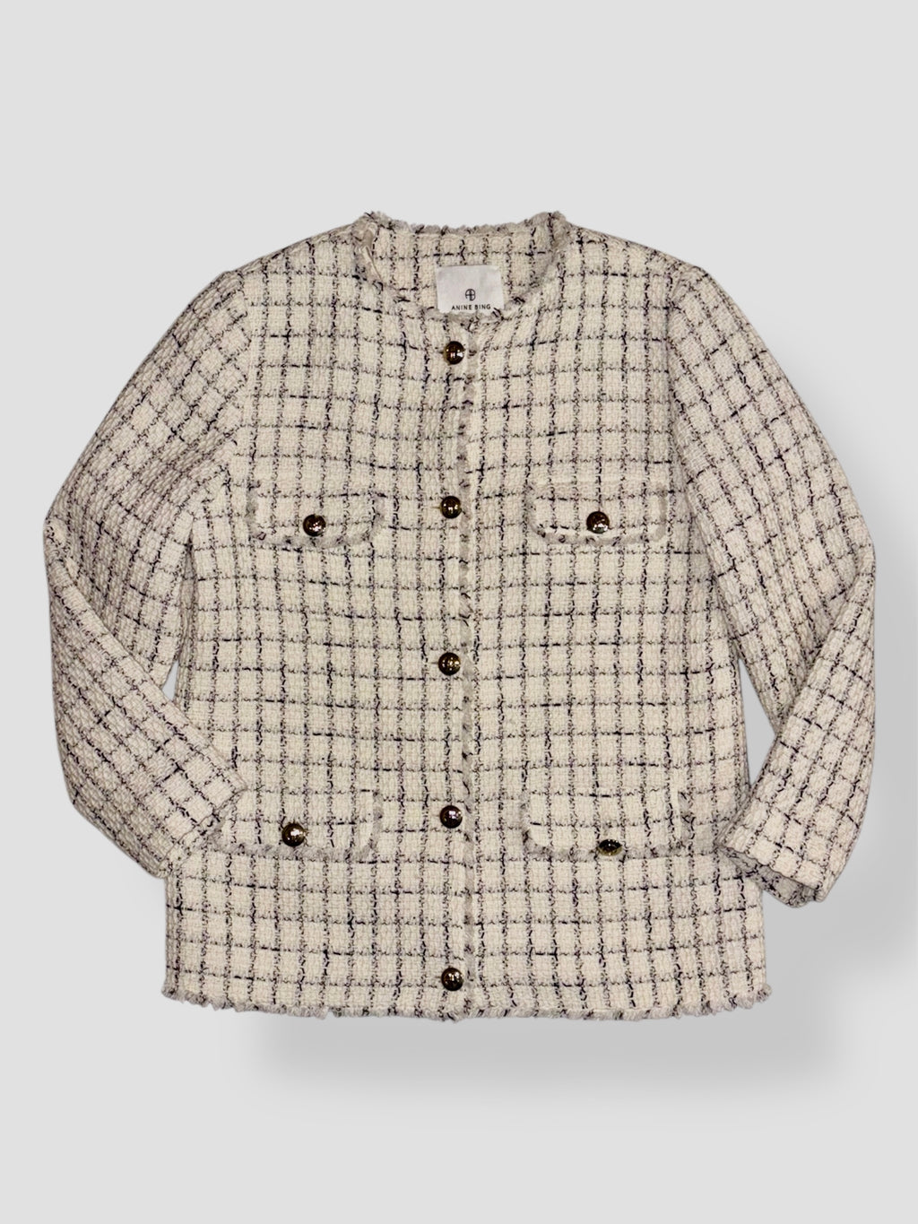 Chaqueta Janet de Anine Bing de Tweed en White Plaid