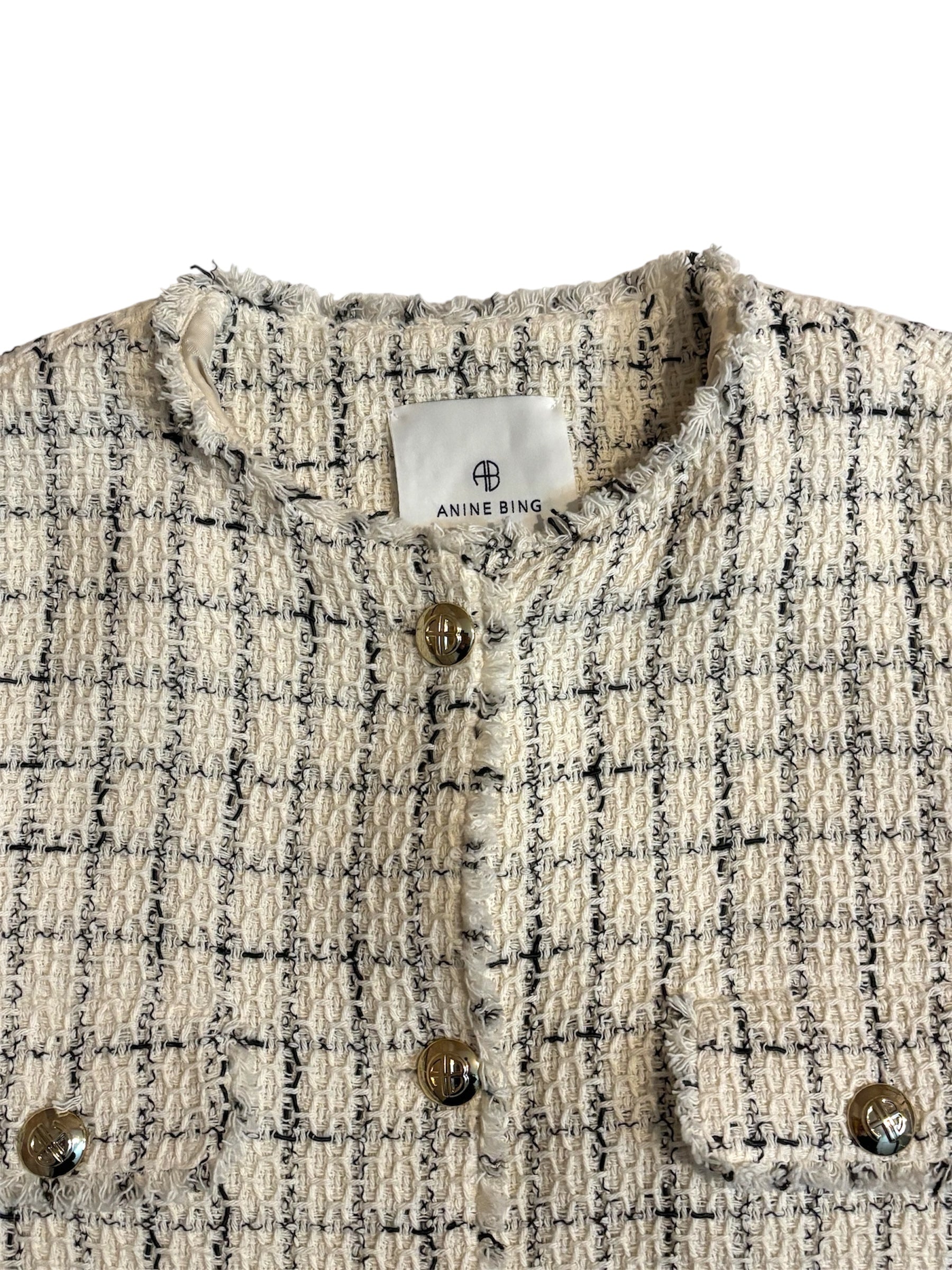 Chaqueta Janet de Anine Bing de Tweed en White Plaid