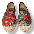 Alpargatas Gucci GG Supreme "Flora" con Ribete de Piel Rojo