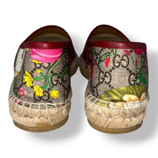 Alpargatas Gucci GG Supreme "Flora" con Ribete de Piel Rojo