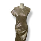 Vestido Dorado Metalizado Rabanne Nuevo | Vestido Midi de Fiesta Drapeado