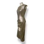 Vestido Dorado Metalizado Rabanne Nuevo | Vestido Midi de Fiesta Drapeado
