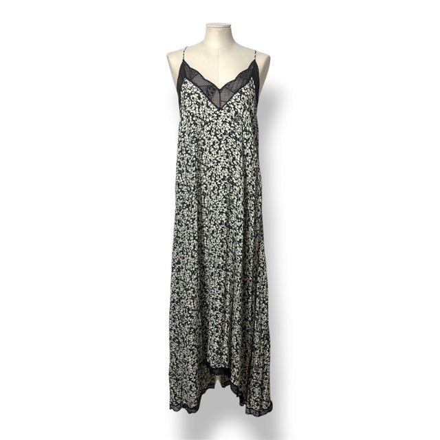 Vestido Lencero Zadig & Voltaire Risty Midi/Maxi Estampado Floral y Encaje Negro
