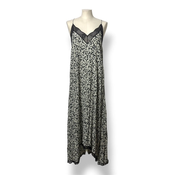 Vestido Lencero Zadig & Voltaire Risty Midi/Maxi Estampado Floral y Encaje Negro