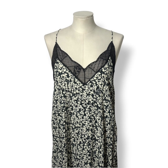 Vestido Lencero Zadig & Voltaire Risty Midi/Maxi Estampado Floral y Encaje Negro