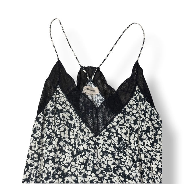 Vestido Lencero Zadig & Voltaire Risty Midi/Maxi Estampado Floral y Encaje Negro