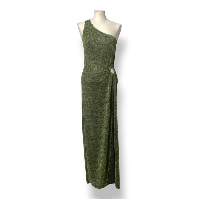 Vestido Largo Asimétrico Oséree Lumière de Lúrex con Hombro Caído y Detalle de Anilla
