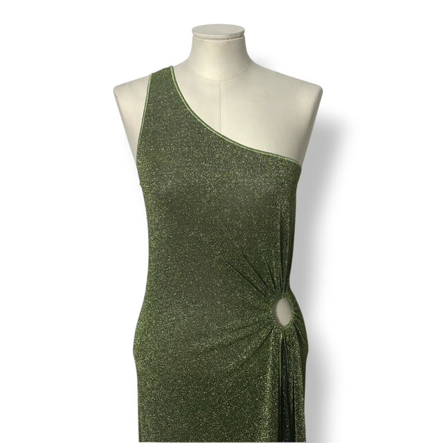 Vestido Largo Asimétrico Oséree Lumière de Lúrex con Hombro Caído y Detalle de Anilla