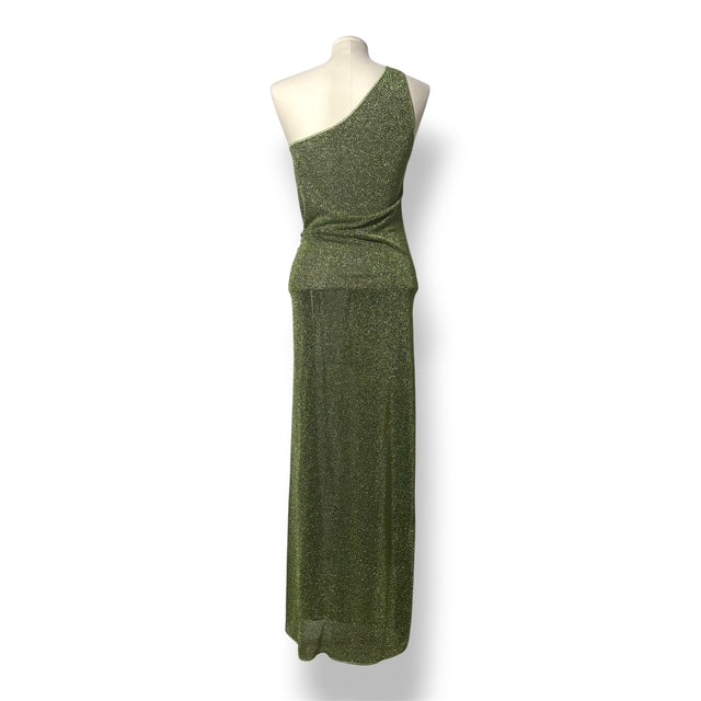 Vestido Largo Asimétrico Oséree Lumière de Lúrex con Hombro Caído y Detalle de Anilla