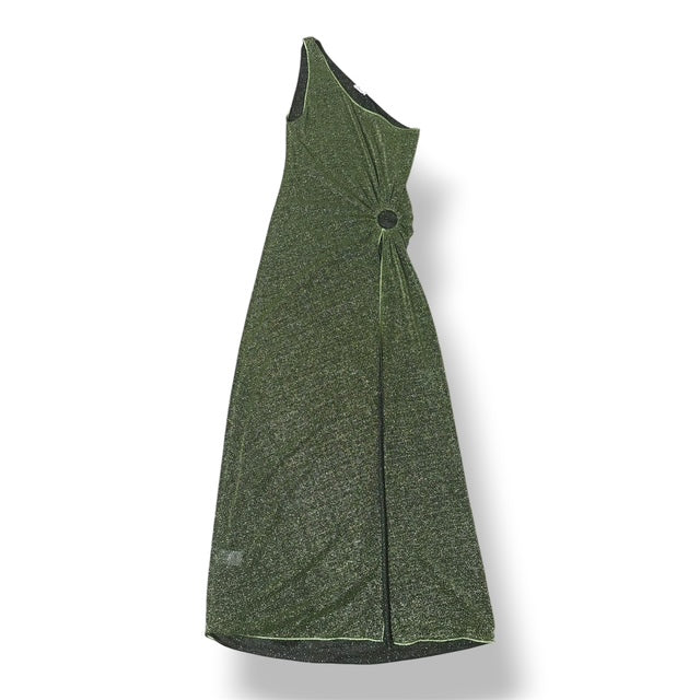 Vestido Largo Asimétrico Oséree Lumière de Lúrex con Hombro Caído y Detalle de Anilla