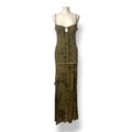 Vestido Largo de Blumarine Cargo con Estampado de Denim y Bordes Deshilachados - Verde Militar
