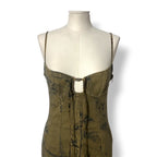 Vestido Largo de Blumarine Cargo con Estampado de Denim y Bordes Deshilachados - Verde Militar