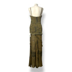 Vestido Largo de Blumarine Cargo con Estampado de Denim y Bordes Deshilachados - Verde Militar