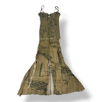 Vestido Largo de Blumarine Cargo con Estampado de Denim y Bordes Deshilachados - Verde Militar