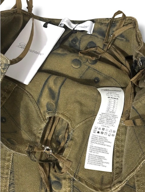 Vestido Largo de Blumarine Cargo con Estampado de Denim y Bordes Deshilachados - Verde Militar