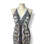 Vestido Largo Asimétrico Etro con Estampado Paisley y Floral y Escote Halter - Azul Celeste