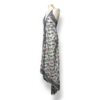 Vestido Largo Asimétrico Etro con Estampado Paisley y Floral y Escote Halter - Azul Celeste