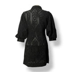 Vestido Corto de Algodón Ganni con Bordado Inglés y Mangas Globo - Negro