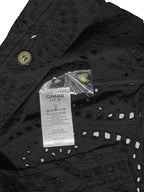Vestido Corto de Algodón Ganni con Bordado Inglés y Mangas Globo - Negro