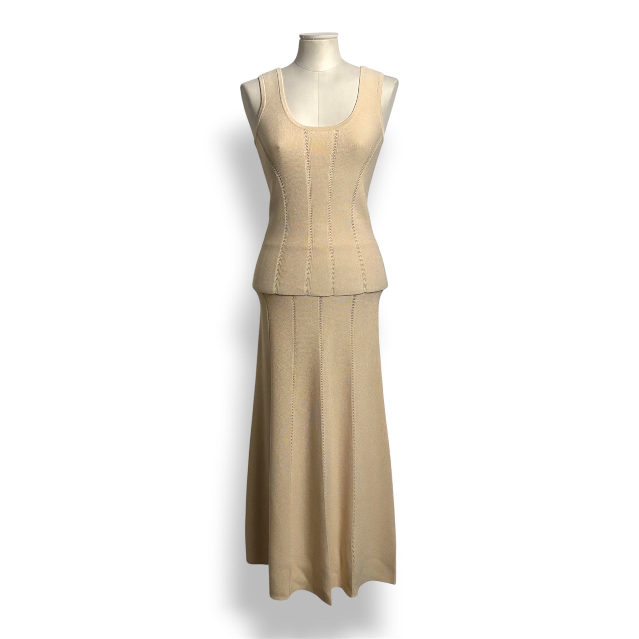 Conjunto de Punto Zimmermann Luminosity de Camiseta de Tirantes y Falda Midi - Color Crema