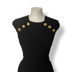 Top de Punto Acanalado Balmain con Cuello Escotado y Botones Dorados - Negro
