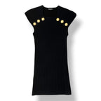 Top de Punto Acanalado Balmain con Cuello Escotado y Botones Dorados - Negro