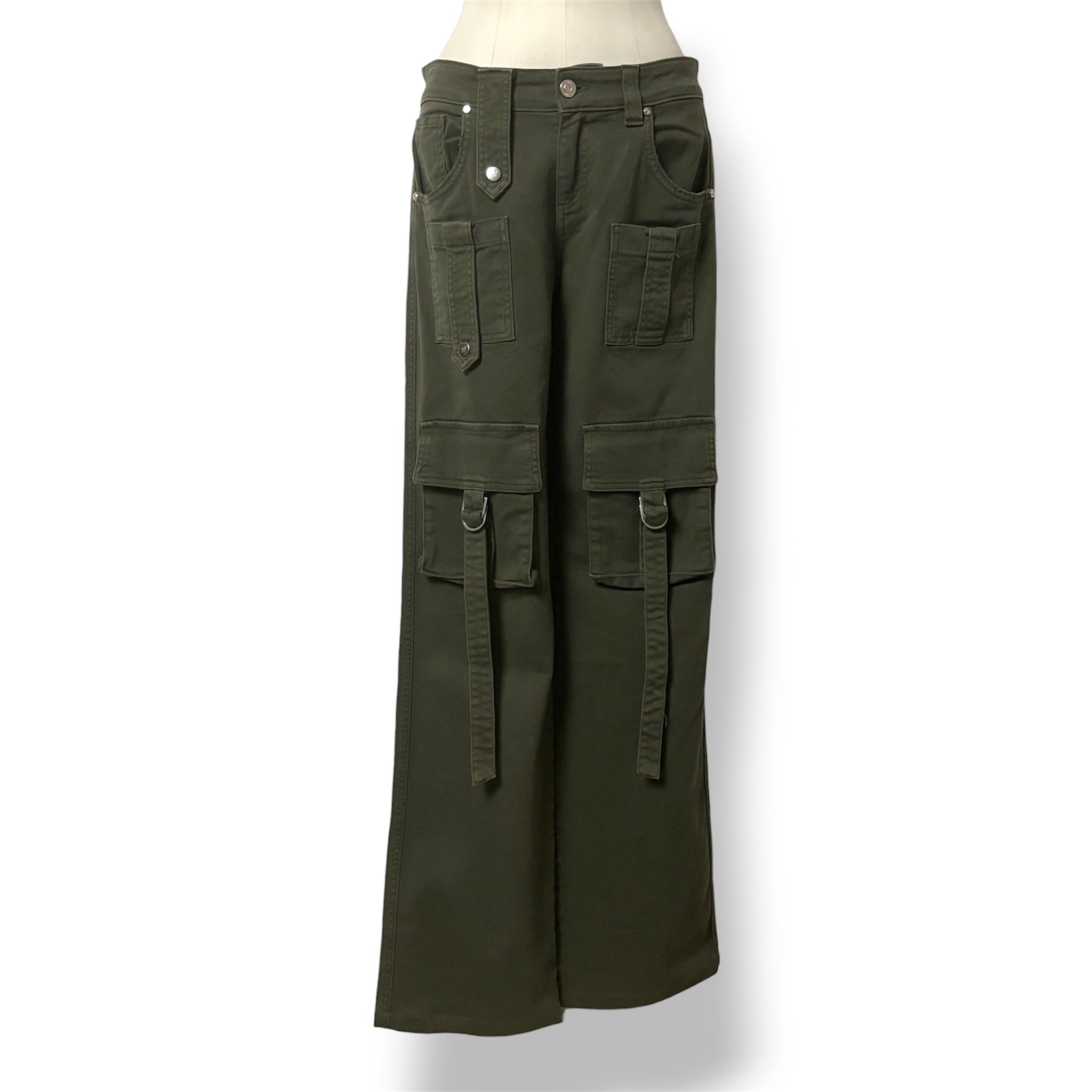 Vaqueros Cargo de Lujo Blumarine Pantalón Denim Verde Oliva de Tiro Bajo