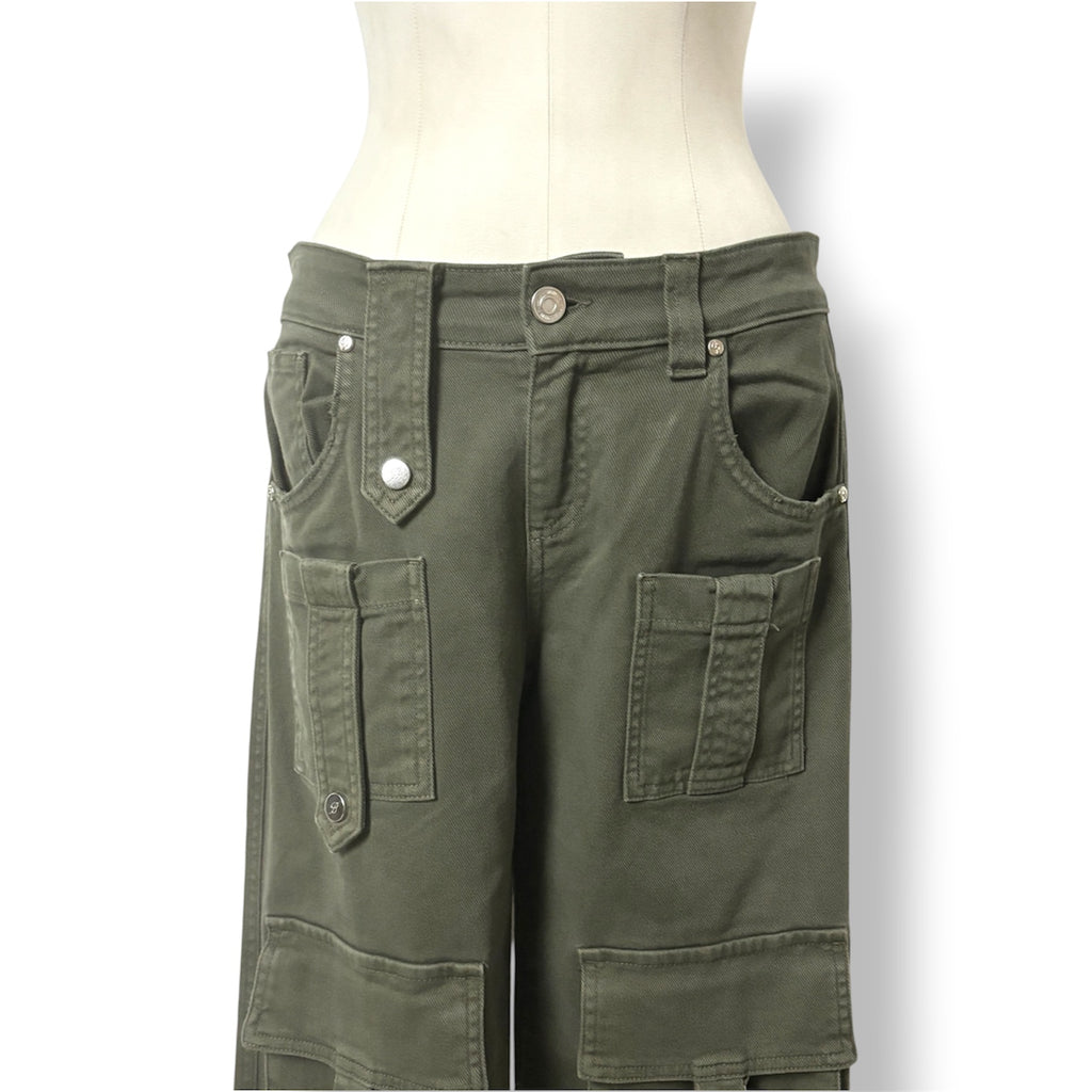 Vaqueros Cargo de Lujo Blumarine Pantalón Denim Verde Oliva de Tiro Bajo