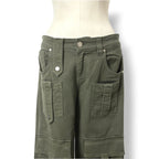 Vaqueros Cargo de Lujo Blumarine Pantalón Denim Verde Oliva de Tiro Bajo