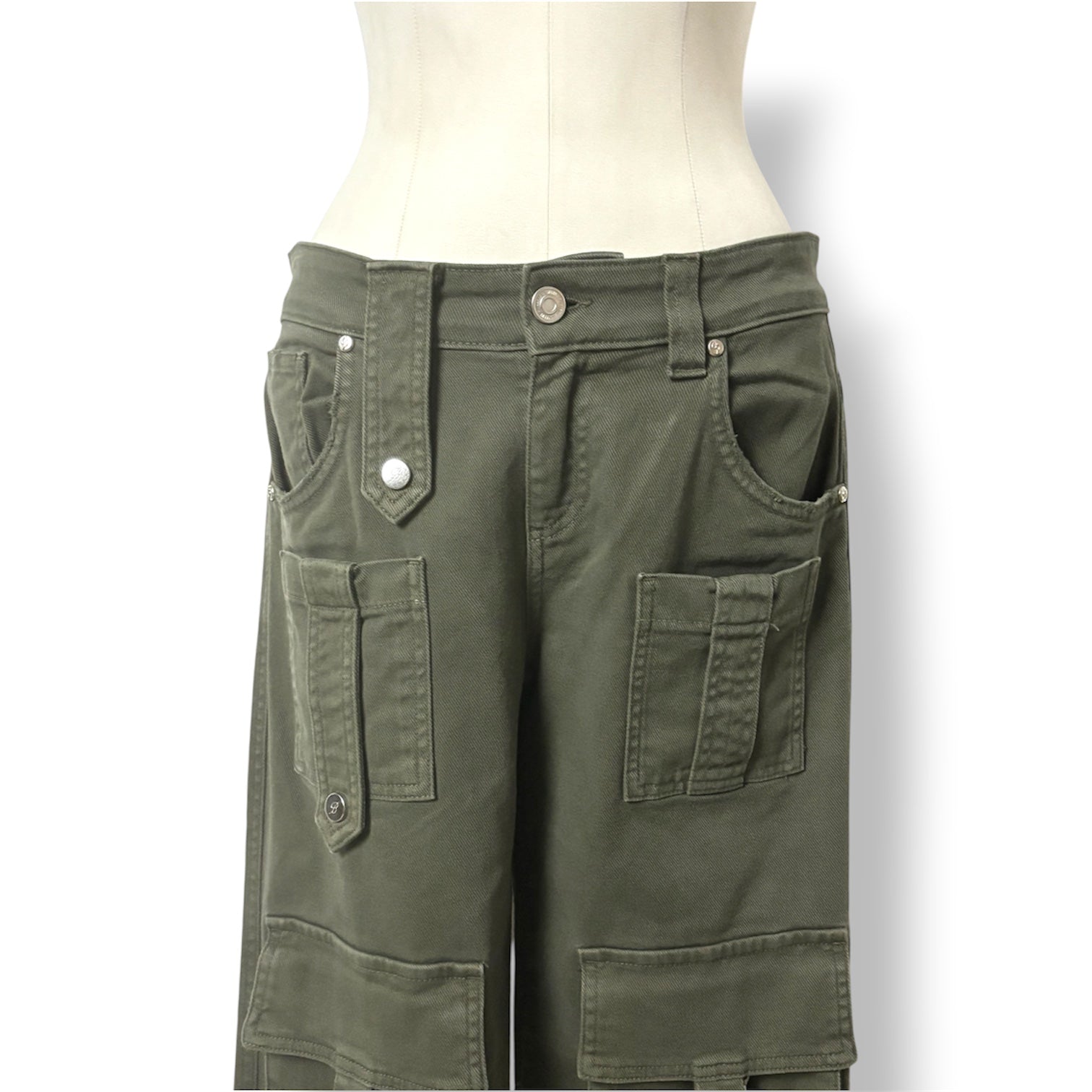 Vaqueros Cargo de Lujo Blumarine Pantalón Denim Verde Oliva de Tiro Bajo
