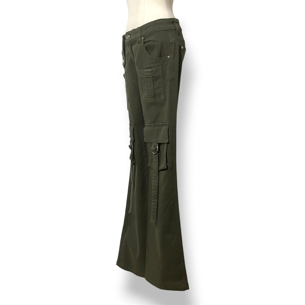 Vaqueros Cargo de Lujo Blumarine Pantalón Denim Verde Oliva de Tiro Bajo