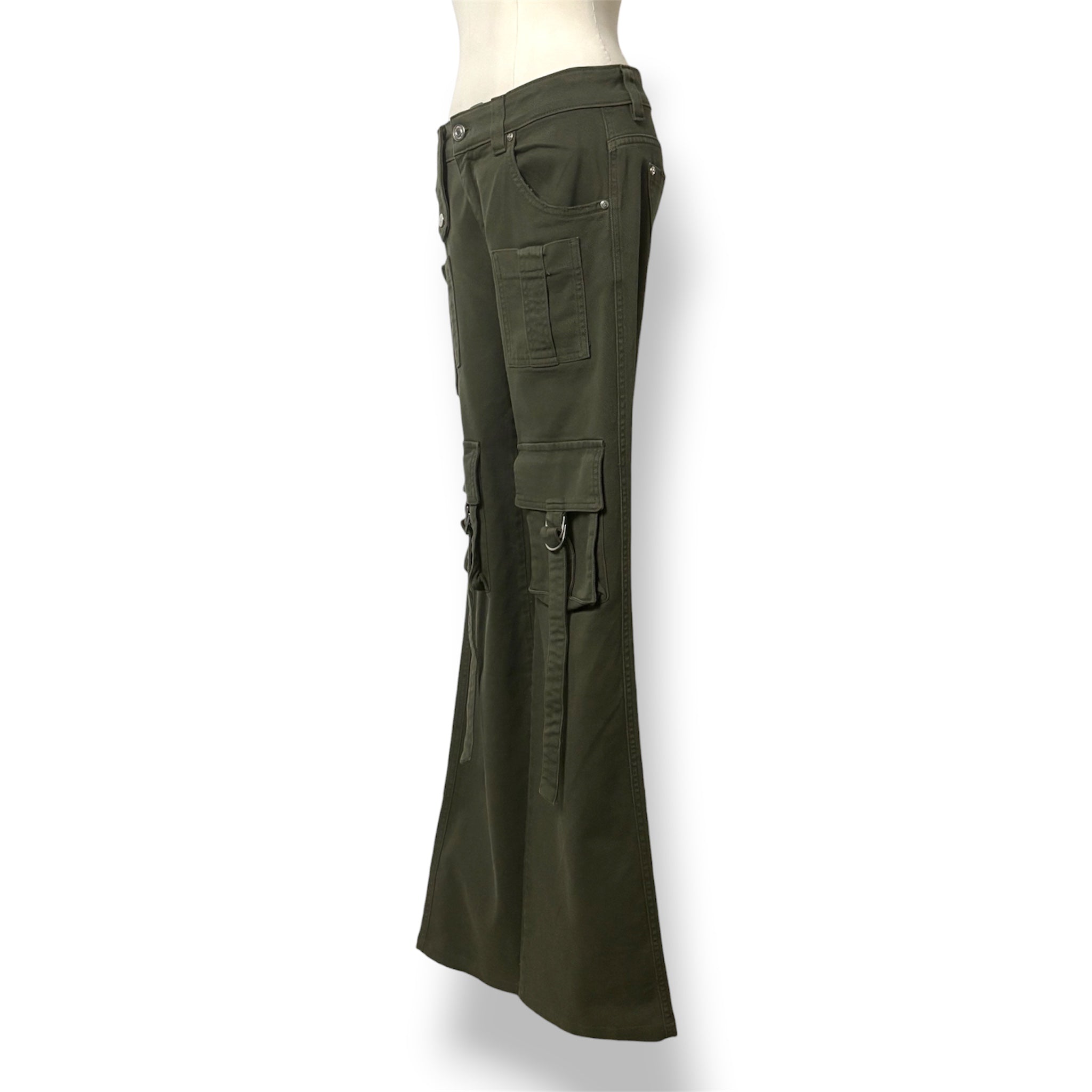 Vaqueros Cargo de Lujo Blumarine Pantalón Denim Verde Oliva de Tiro Bajo