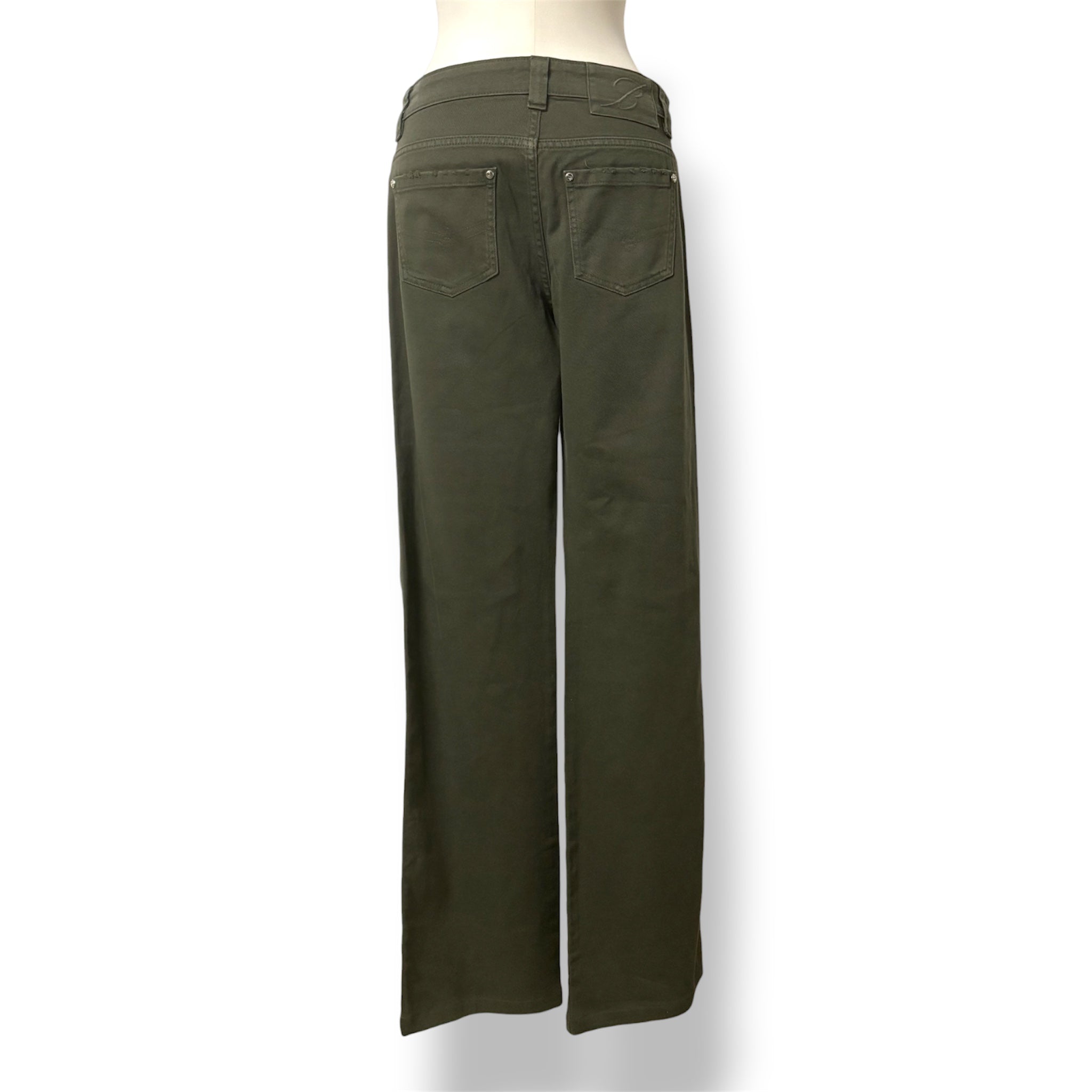 Vaqueros Cargo de Lujo Blumarine Pantalón Denim Verde Oliva de Tiro Bajo