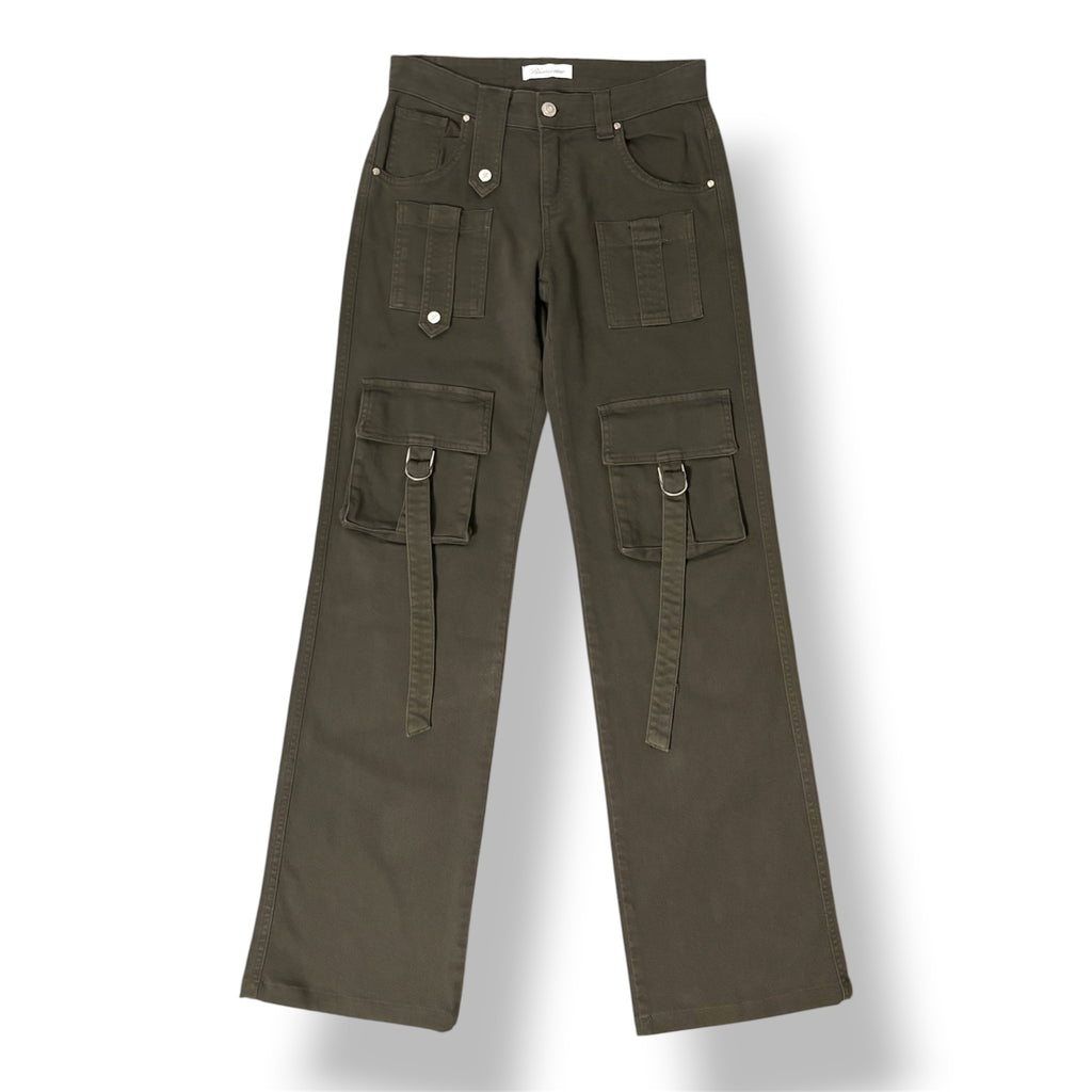 Vaqueros Cargo de Lujo Blumarine Pantalón Denim Verde Oliva de Tiro Bajo