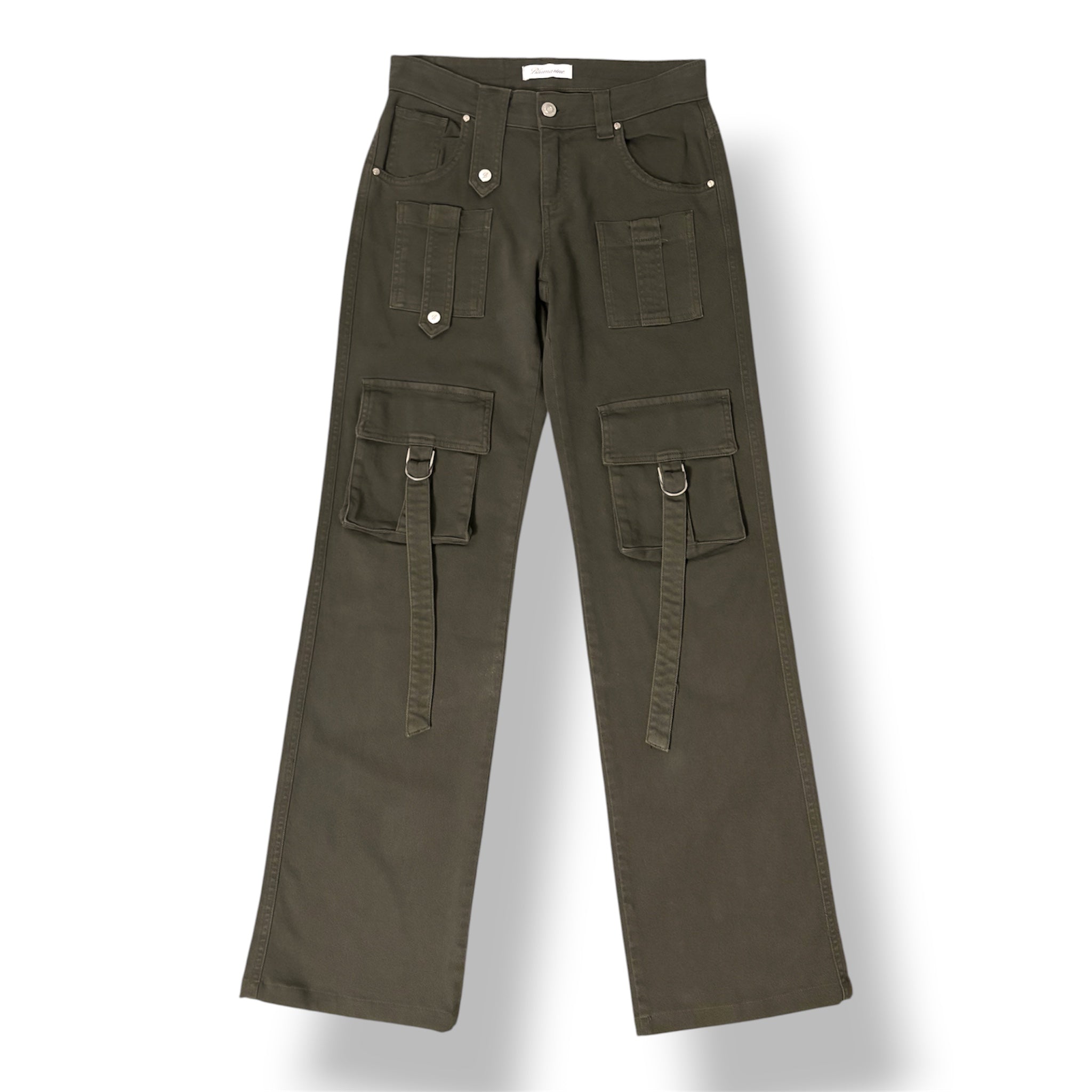 Vaqueros Cargo de Lujo Blumarine Pantalón Denim Verde Oliva de Tiro Bajo
