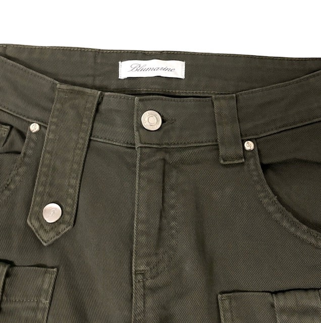 Vaqueros Cargo de Lujo Blumarine Pantalón Denim Verde Oliva de Tiro Bajo