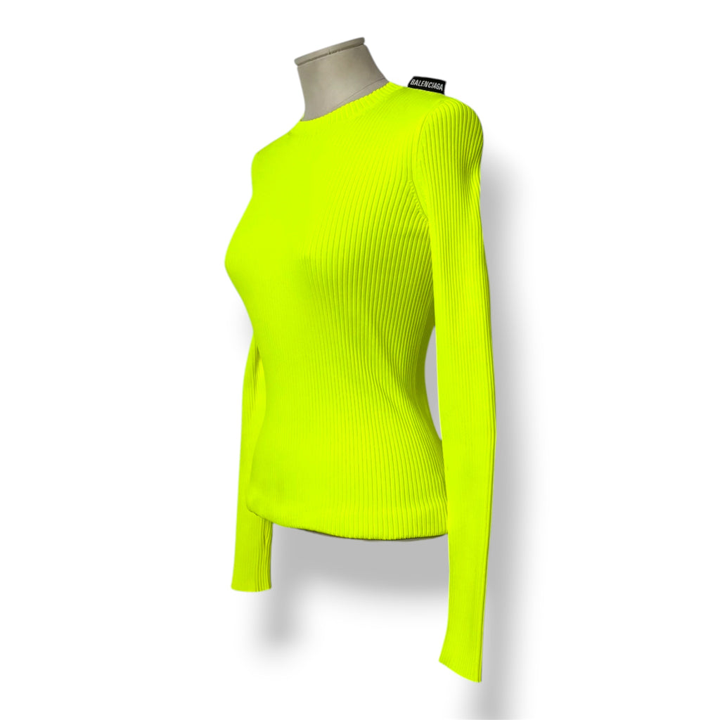 Top de Punto Neón Balenciaga Camiseta de Manga Larga con Hombreras