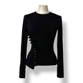 Camiseta Rabanne Asimétrica con Botones y Drapeado – Negro