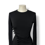 Camiseta Rabanne Asimétrica con Botones y Drapeado – Negro
