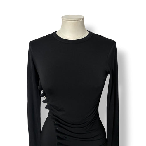 Camiseta Rabanne Asimétrica con Botones y Drapeado – Negro