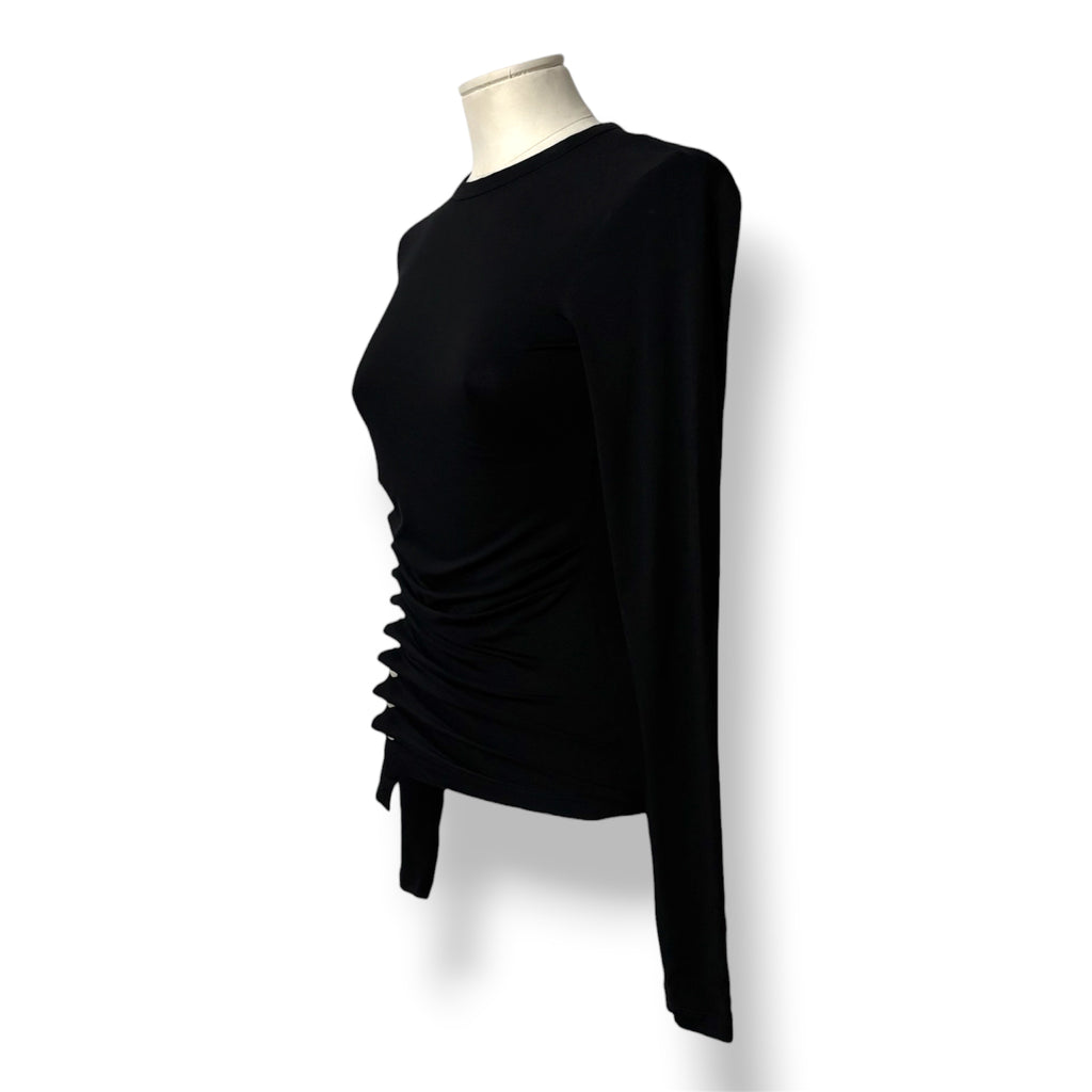 Camiseta Rabanne Asimétrica con Botones y Drapeado – Negro