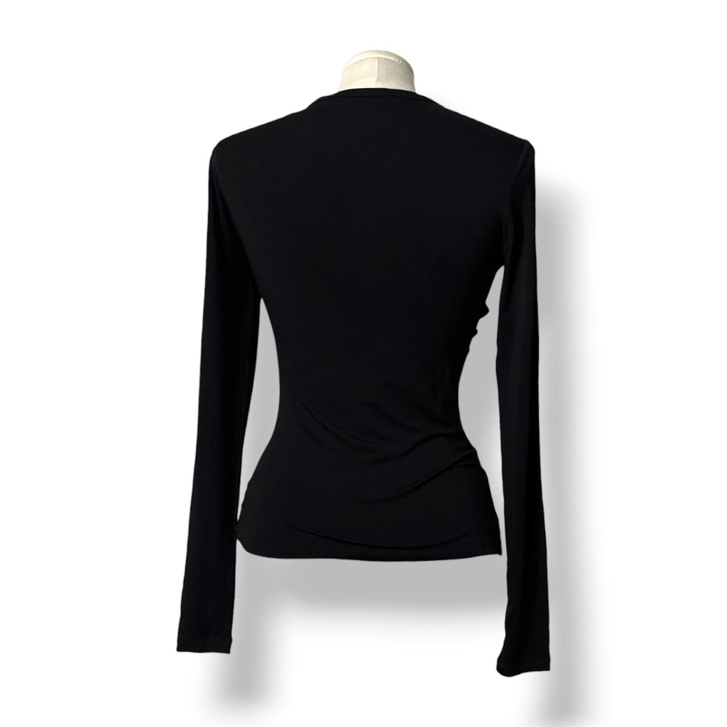 Camiseta Rabanne Asimétrica con Botones y Drapeado – Negro