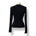 Camiseta Rabanne Asimétrica con Botones y Drapeado – Negro