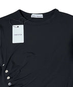 Camiseta Rabanne Asimétrica con Botones y Drapeado – Negro