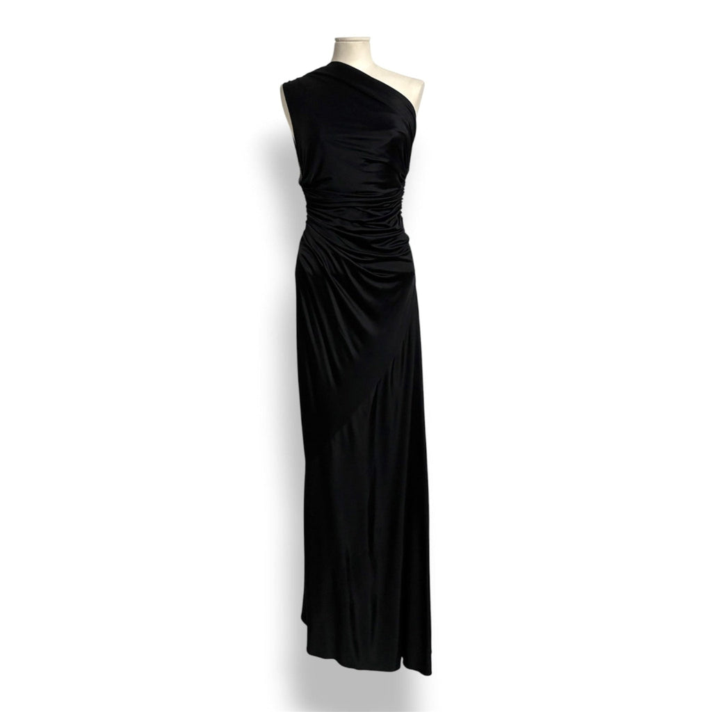 Vestido Largo Negro Roberto Cavalli Vintage de un Hombro con Pedrería
