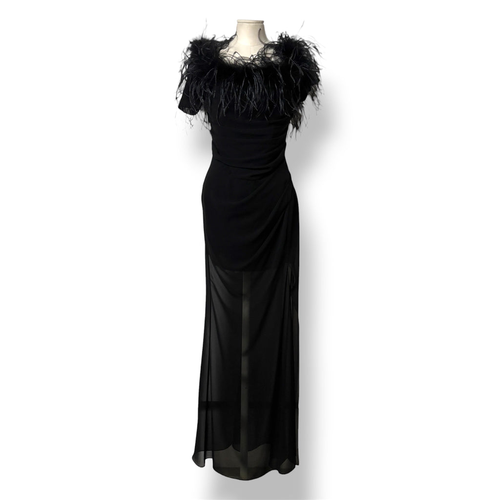 Vestido Largo Negro de Noche con Plumas Giuseppe di Morabito