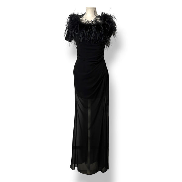 Vestido Largo Negro de Noche con Plumas Giuseppe di Morabito