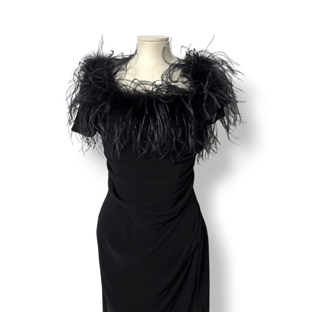 Vestido Largo Negro de Noche con Plumas Giuseppe di Morabito