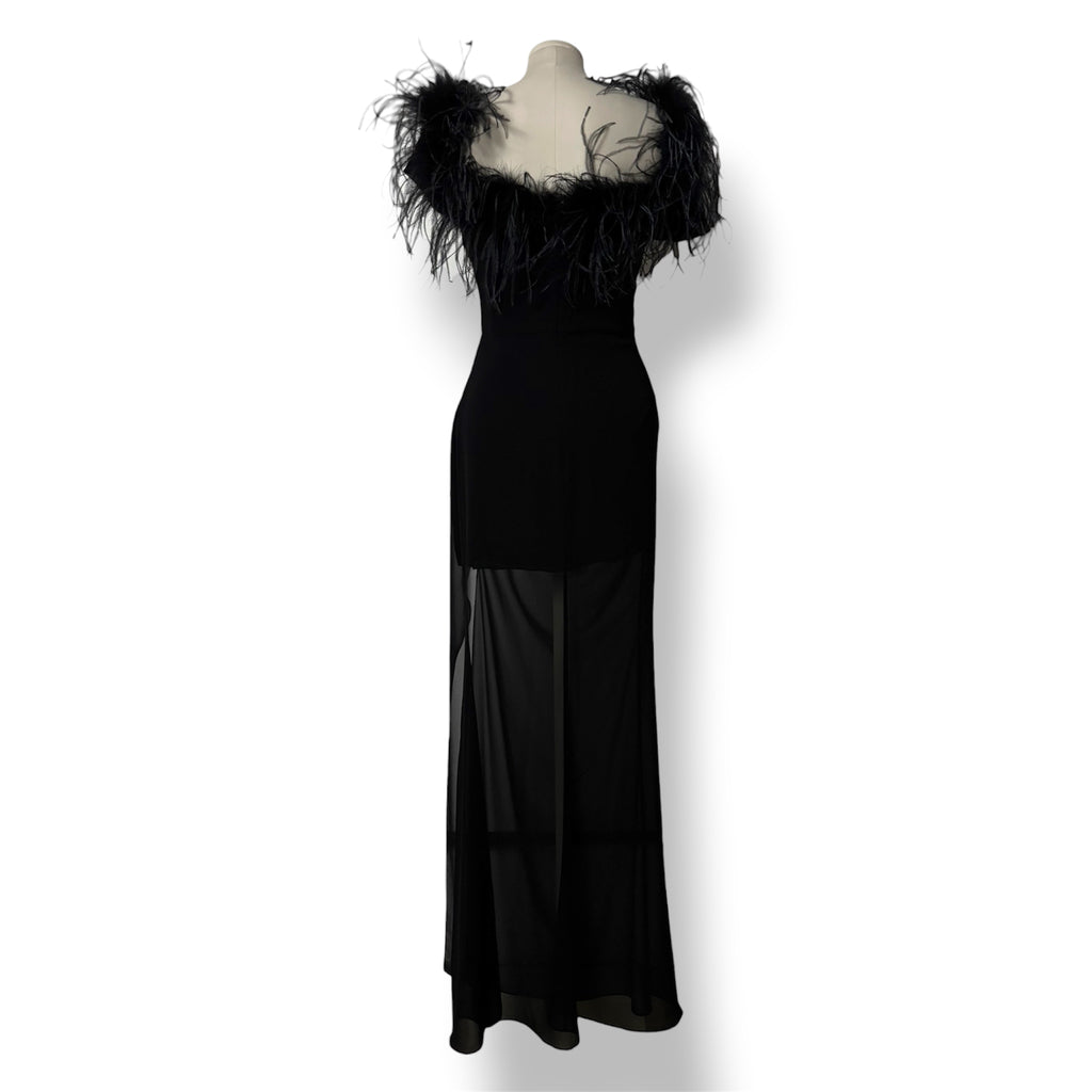 Vestido Largo Negro de Noche con Plumas Giuseppe di Morabito