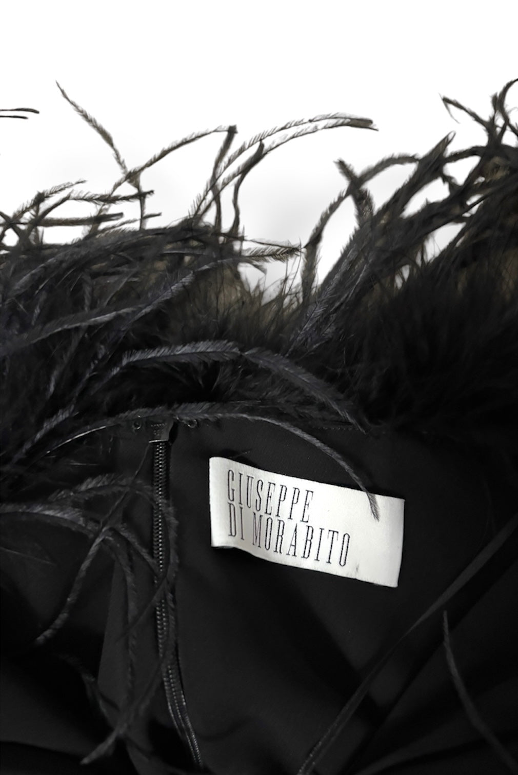 Vestido Largo Negro de Noche con Plumas Giuseppe di Morabito